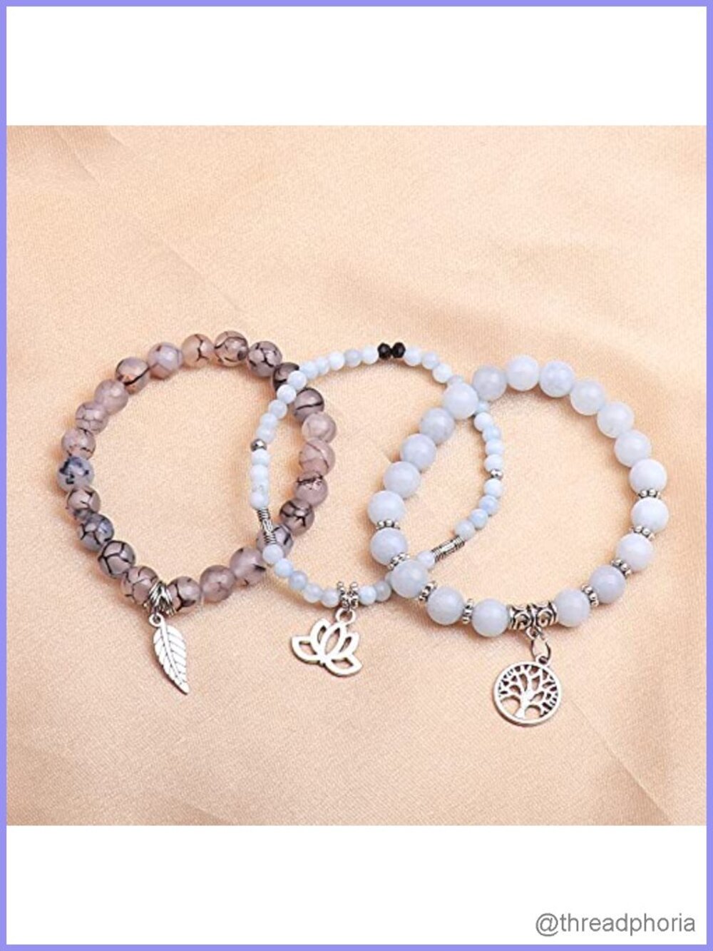 Tree of Life Yoga Chakra Healing Stone Bracelet Set Lotus Charm